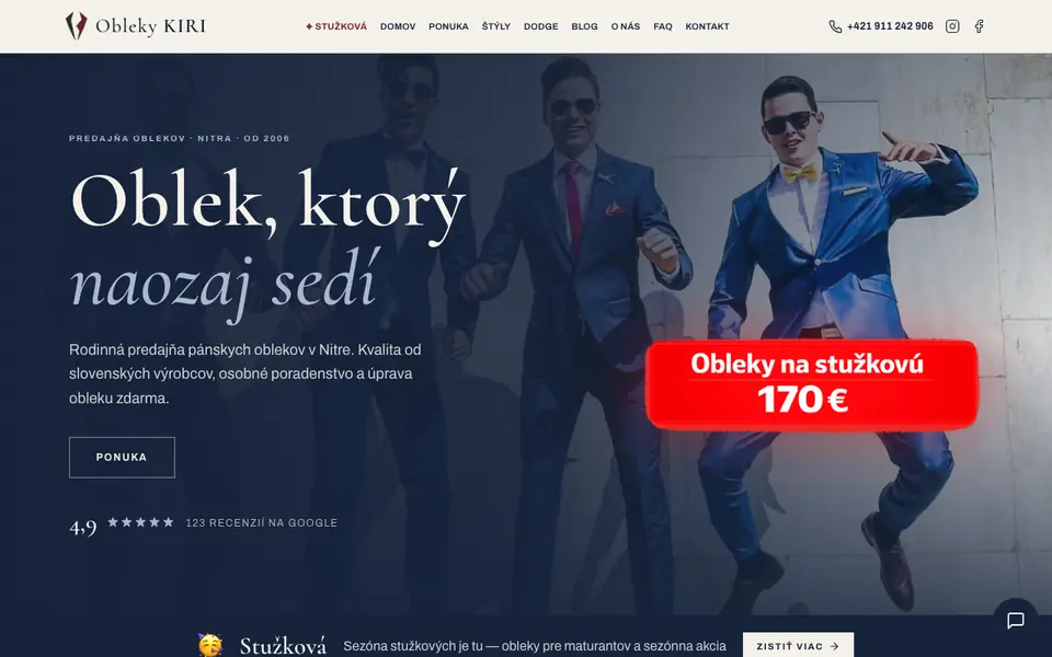 Ukážka webu Predajňa oblekov KIRI