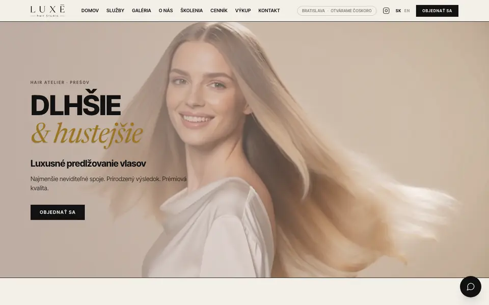 Ukážka webu LUXĒ Hair Studio