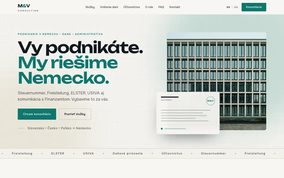 Ukážka webu M&V Consulting